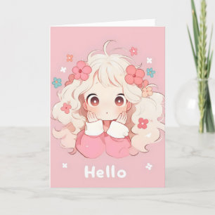 Hello Girl Chibi Anime Holiday Card