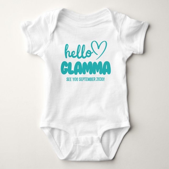 Hello Glamma | Baby Reveal Pregnancy Announcement Baby Bodysuit (Front)
