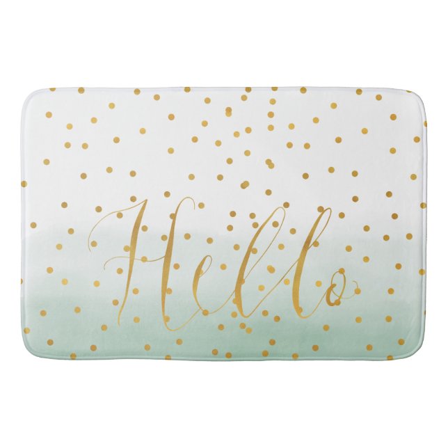 Hello Gold Mint Confetti Ombre Bath Mat (Front)
