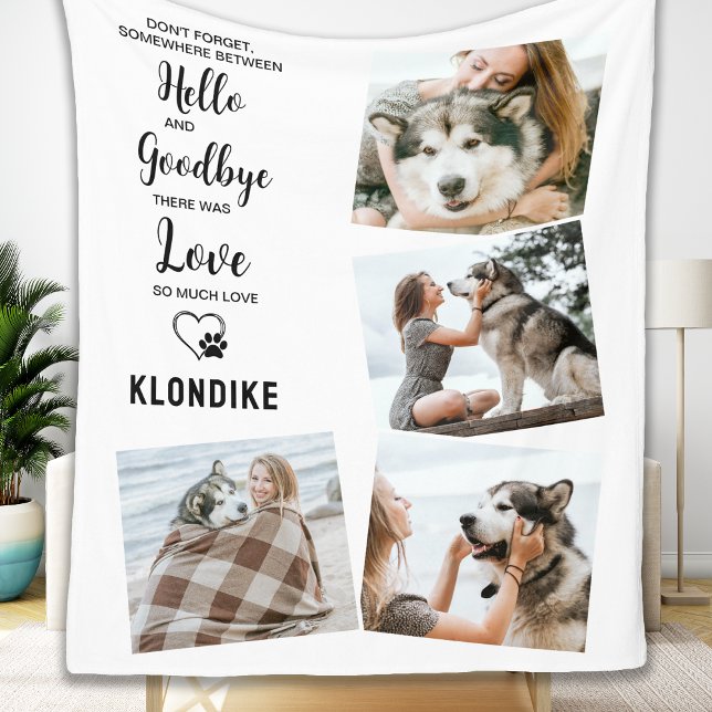 Hello Goodbye Pet Dog Memorial Photo Collage Fleece Blanket (Creator Uploaded)