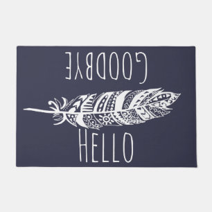 Hello Goodbye White Tribal Feather Doormat