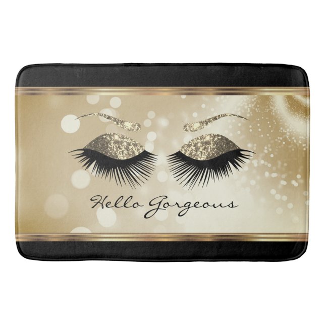 Hello Gorgeous - Beautiful Eyelashes with Gold Bath Mat (Front)