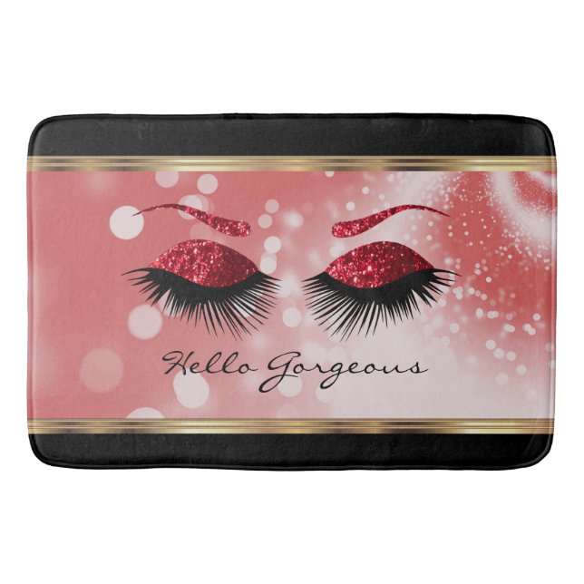 Hello Gorgeous - Beautiful Eyelashes with Red Bath Mat (Front)