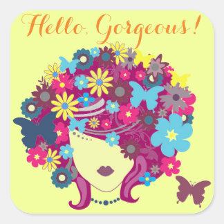 Hello, Gorgeous! Beautiful Flower Lady Square Sticker