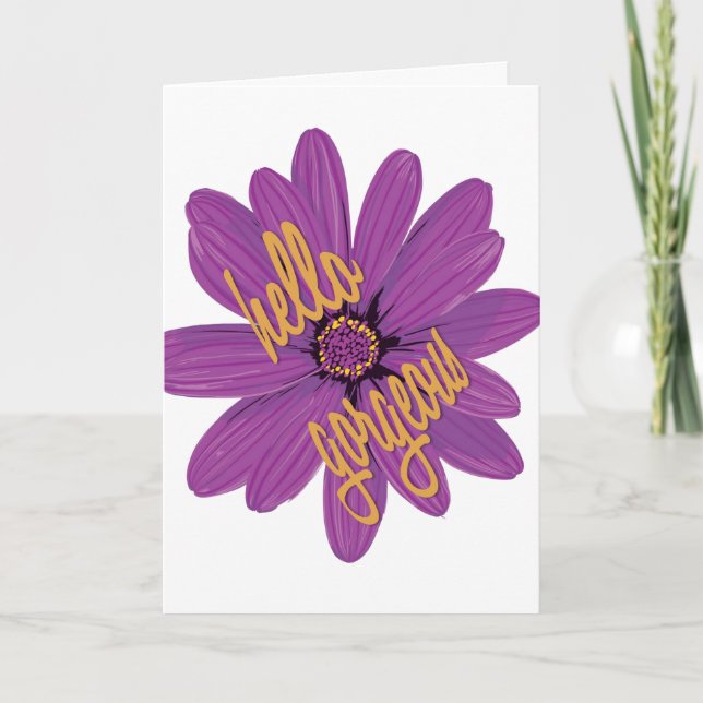 Hello Gorgeous Bold Purple and Orange Flower  Card (Front)