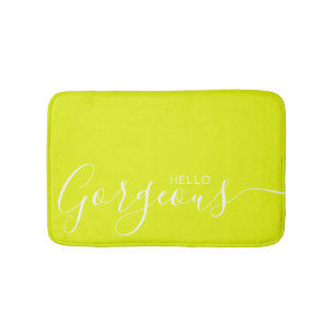 Hello Gorgeous Chartreuse White Minimalist Bath Mat