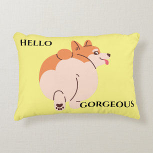 Hello Gorgeous Corgi. Editable text. Decorative Cushion