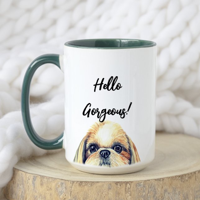 Hello Gorgeous! | Cute Watercolor Shih Tzu Dog  Mug (Front)