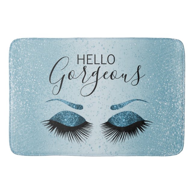 Hello Gorgeous - Eyelashes with Blue Glitter Bath Mat (Front)