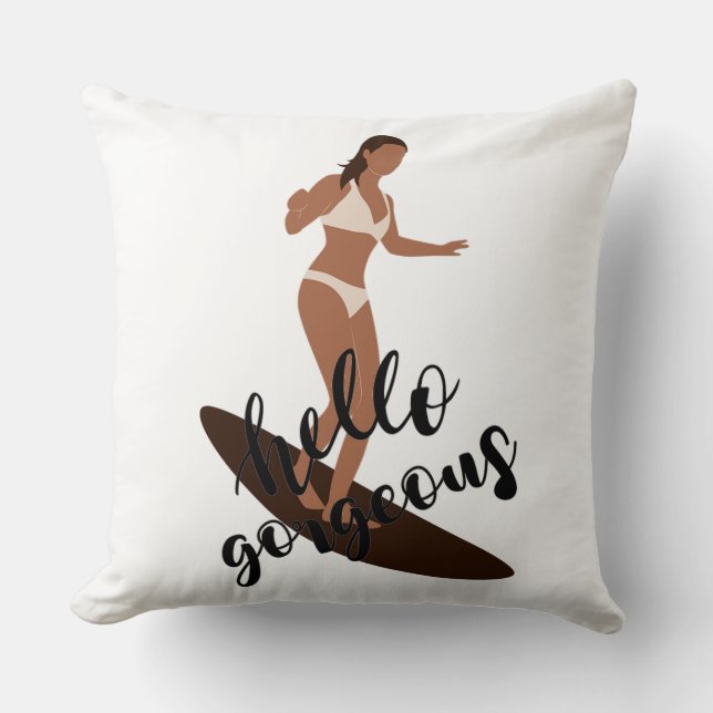 Hello Gorgeous Female Surfer Bikini Vector Cushion (Front)