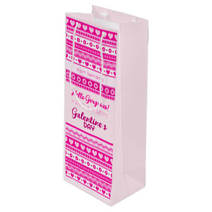 Hello Gorgeous Galentine Day Cute Pink Heart Name Wine Gift Bag