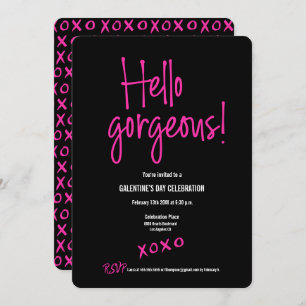 Hello gorgeous Galentine's Day xoxo black pink  Invitation