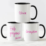 Hello gorgeous Galentine's Day XOXO Personalised Mug<br><div class="desc">Make your Galentine's Day celebration extra special with the "Hello Gorgeous" Galentine's Day XOXO Personalised Mug. This mug is not just a piece of drinkware; it's a personalised and stylish way to celebrate the beauty of friendship and sisterhood. Featuring a charming "Hello Gorgeous" design with XOXO accents, this personalised mug...</div>