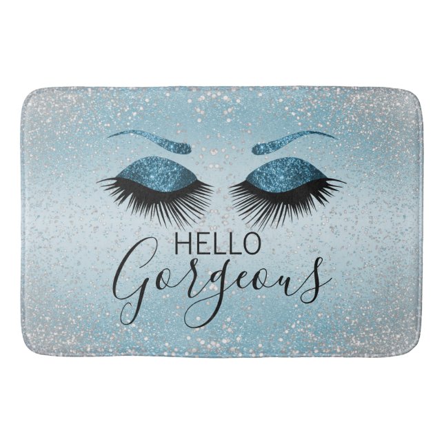 Hello Gorgeous - Glamourous Eyelashes -Blue Bath Mat (Front)