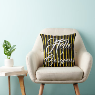 Hello Gorgeous Gold and Black Stripe Cushion