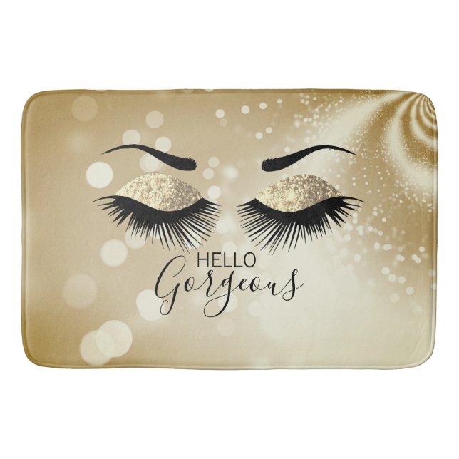 Hello Gorgeous  - Gold Glitter Eyes  Bath Mat (Front)