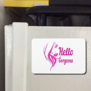 Hello Gorgeous Lovely Lady Face Drawing Typography Magnet