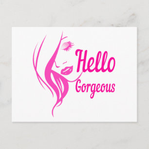 Hello Gorgeous Lovely Lady Face Drawing Typography Postcard