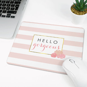 Hello Gorgeous Mousepad Pink Stripe & Blush Peony