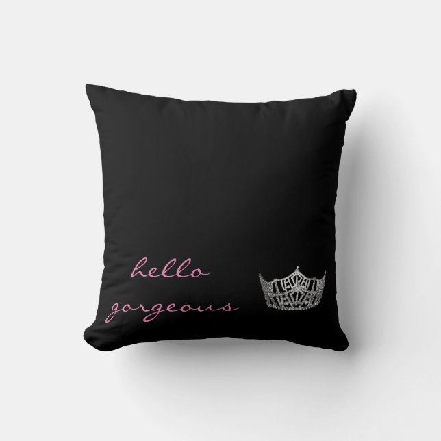 Hello Gorgeous Pageant Crown Pillow (Front)