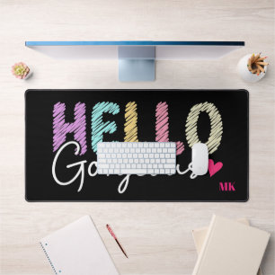 Hello Gorgeous Pastel Typography Desk Mat