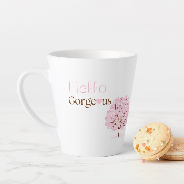 Hello Gorgeous, Pink Blossom Tree Latte Mug (In Situ)