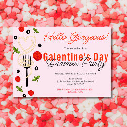 Hello Gorgeous Pink Galentine's Day Dinner Party Invitation