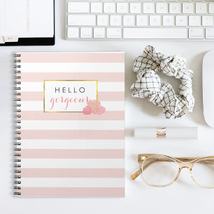 Hello Gorgeous Pink Stripe & Blush Peony Notebook
