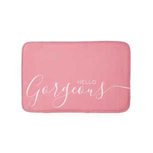 Hello Gorgeous Pink White Minimalist  Bath Mat