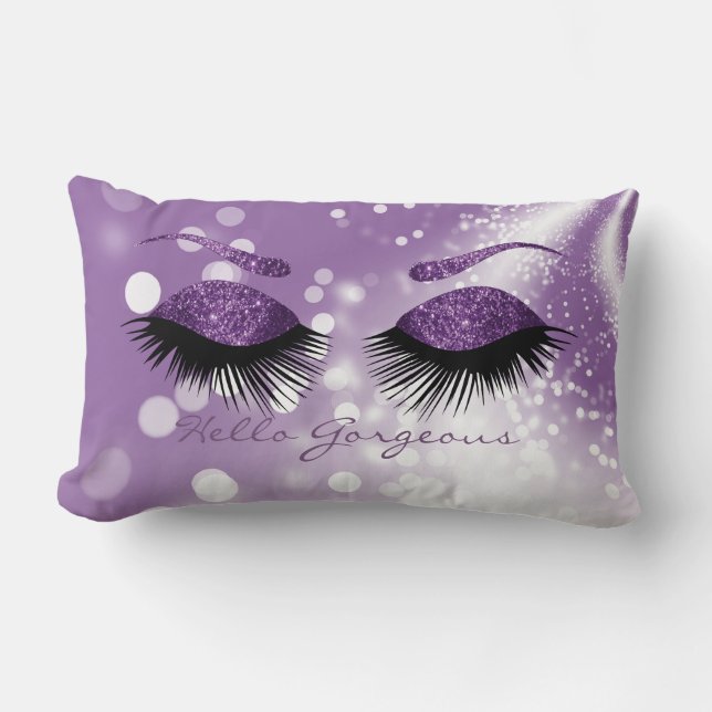 Hello Gorgeous - Purple Eyelash and Brows Lumbar Cushion (Front)