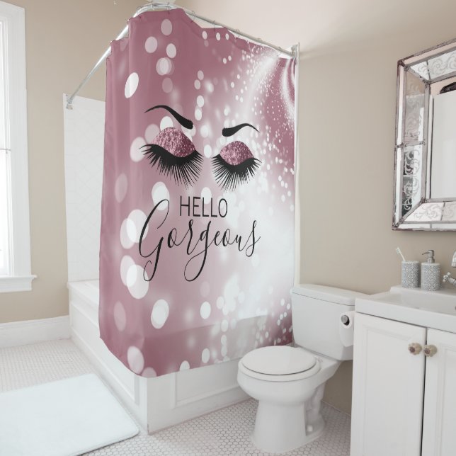 Hello Gorgeous Rose Glitter Eyes Shower Curtain (In Situ)