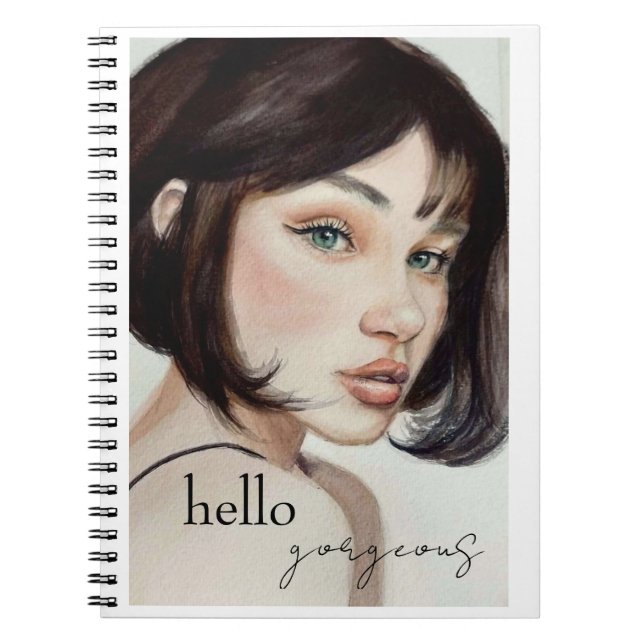 Hello Gorgeous watercolor Girl Notebook (Front)
