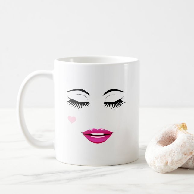 Hello Gorgeous with Pretty Eyelashes and Lips Coffee Mug (With Donut)