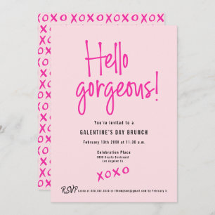 Hello Gorgeous XOXO Pink Galentine’s Day Brunch Invitation