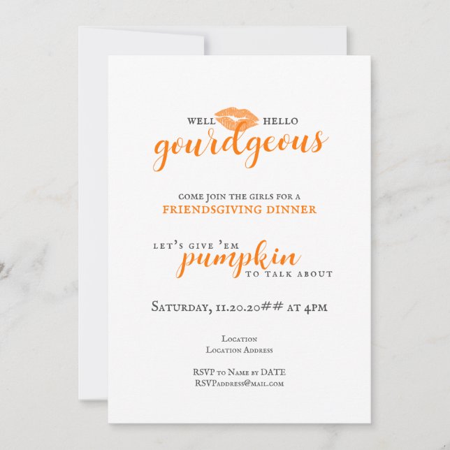 Hello Gourdgeous Ladies Friendsgiving Thanksgiving Invitation (Front)