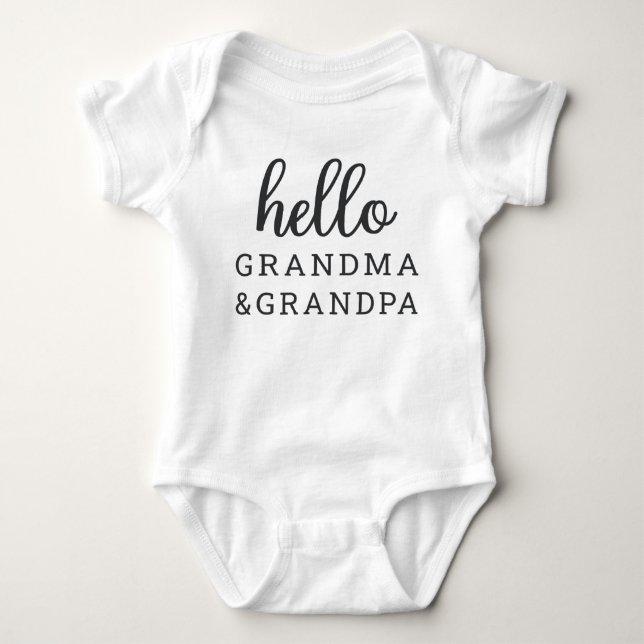Hello Grandma and Grandpa Pregnancy Announcement Baby Bodysuit (Front)