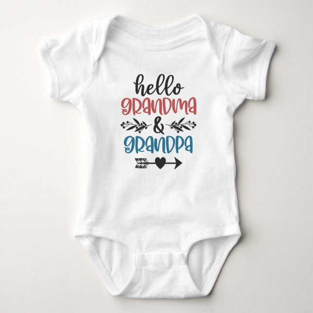 Hello Grandma and Grandpa Pregnancy Announcement Baby Bodysuit (Front)
