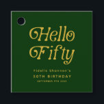 Hello Green & gold 50th Birthday Party Favour Tags<br><div class="desc">Send guests home with a stylish keepsake using these Hello Fifty Retro 50th Birthday Party Favour Tags, featuring bold modern-retro typography in a chic green-and-gold design that beautifully complements your milestone celebration. Ideal for attaching to gift bags, party favours, or small thank-you treats, these customisable 50th birthday favour tags allow...</div>