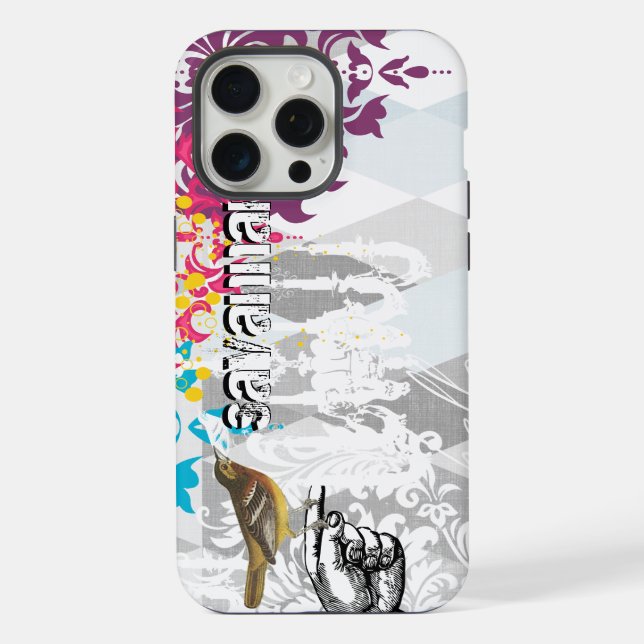 Hello Grey and Blue Linen Pattern iPhone 6 Plus Case (Back)