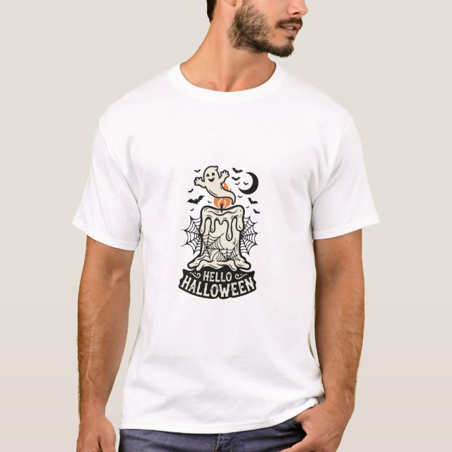 Hello Halloween Ghost Candle T-Shirt (Front)
