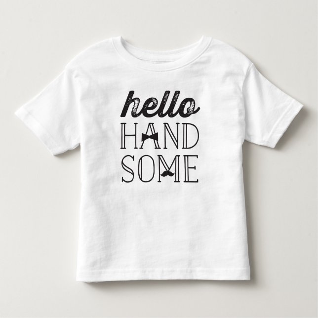 Hello Handsome Bow Tie Little Man Boy Kids T-shirt (Front)