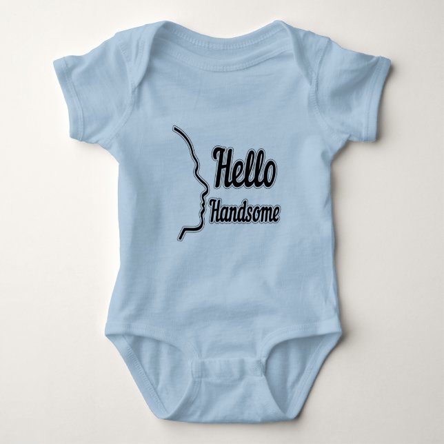 Hello Handsome Face Profile Outline Boy Baby Bodysuit (Front)