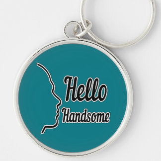 Hello Handsome Typography and Face Profile Outline Key Ring