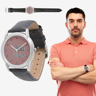 Hello Handsome Typography and Face Profile Outline Watch