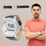 Hello Handsome Typography and Face Profile Outline Watch<br><div class="desc">Typography quote product. Looks good on anything. ⭐PERSONALIZE this template with your artwork. ⭐EDIT it further to make more changes. ⭐TRANSFER this design to any product. Visit all my stores at bit.ly/SandyspiderStores (cut and paste).</div>