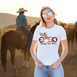 Hello Happy New Year 2024 Cowboy  T-Shirt