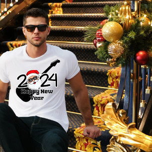 Hello Happy New Year 2024 Santa Rock Star Man T-Shirt