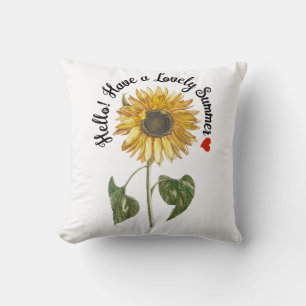 Hello! Have a Lovely Summer - Vintage Sunflower Cushion