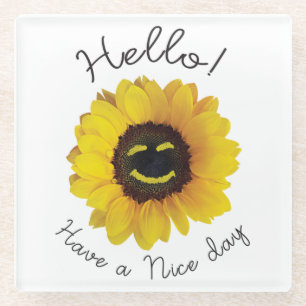 Hello ! Have a nice day Glass Coaster