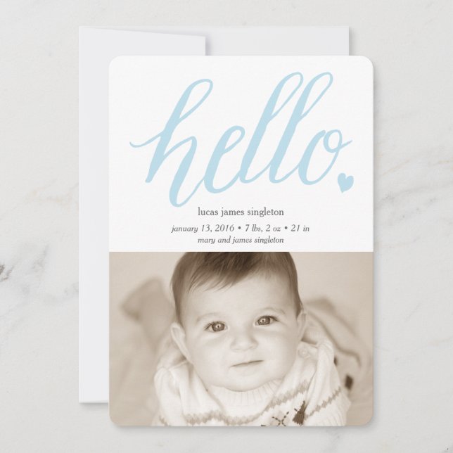 Hello Heart Birth Announcement 5x7 (Front)
